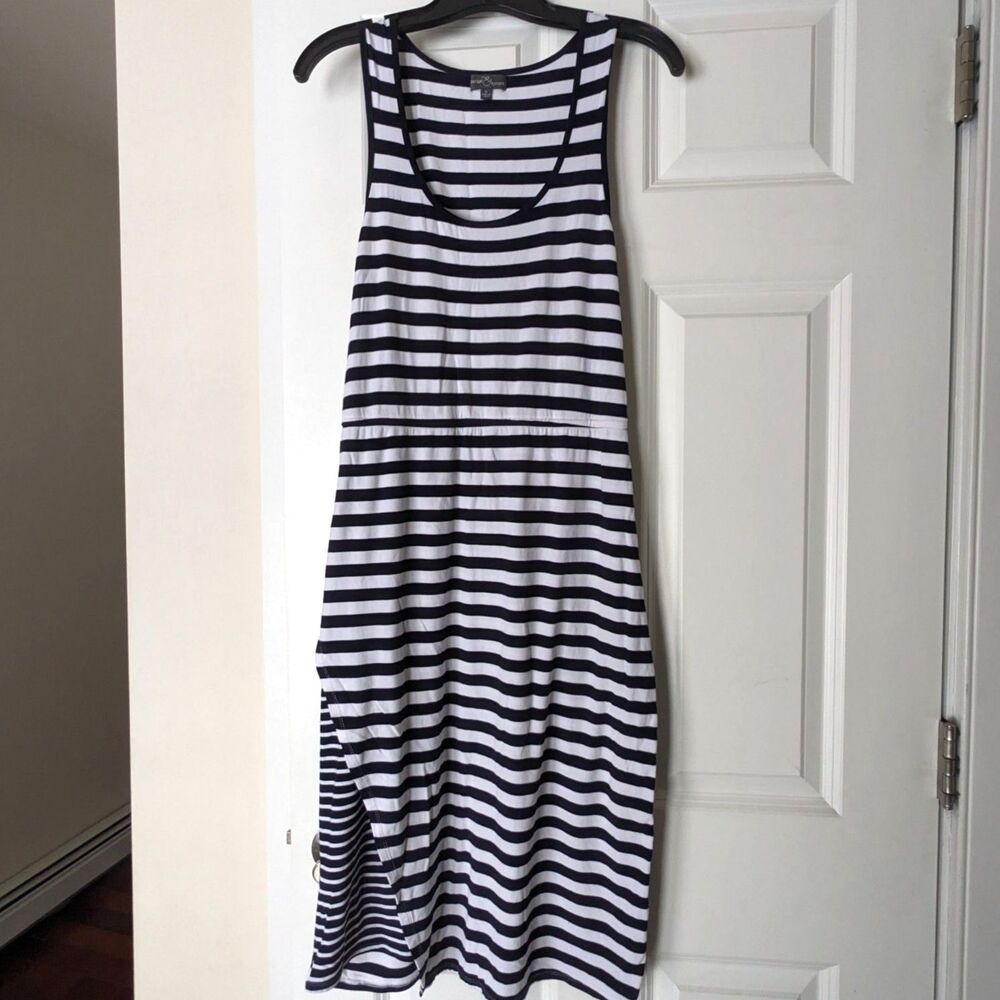 Nautical Stripe Sleeveless Dress Asymmetric Detail Euro Summer Vacation S